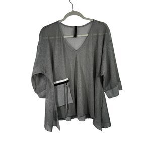 IC Connie K Open Knit Sheer Sweater Grey Lagenlook Boho Coastal Womens Large